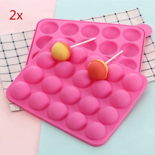 2Pcs 20 Continuous Hole Round DIY Silicone Mold Lollipop Chocolate Cake Jelly Reusable Mold Household Kitchen Baking Tool