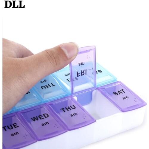 14 Compartments 7 Days Pill Case With Clip Lids Medicine Organiser Tablet Storage Medical Weekly Box Containe