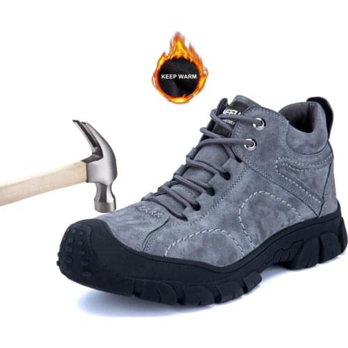 Mens Winter Sneakers Outdoor Labor Protection Hiking Shoes Men Steel Head Puncture Plus Velvet Warm Waterproof Work Safty Boots