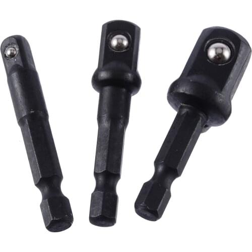3pcs Black Hex Socket Adapter Bits Set 1/4" 3/8" 1/2" Extension Drill Bits Hex Socket Adapter For Electric Screwdriver Tools