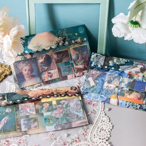 4 Designs 6Pcs/Set Retro Bronzing Series Sticker Girl and Flower DIY Scrapbooking Journal Decoration Stickers Label