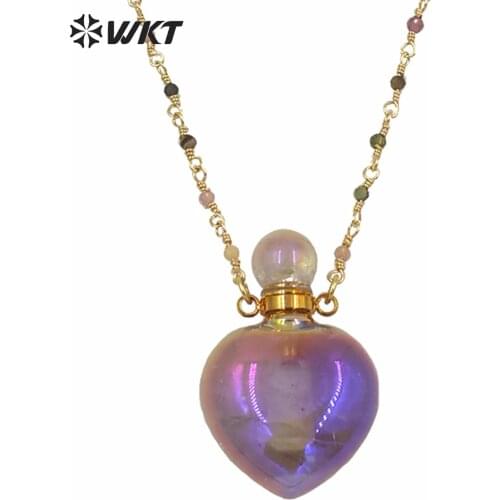 WT-N1238 Wholesale gorgeous amazing heart purple bottle necklace natural a methyst stone heart perfume bottle necklace