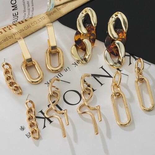 New Vintage Geometric Metal Chain Drop Earrings For Women Irregular Round Square Pendant Earring 2021 Trend Jewelry Gift