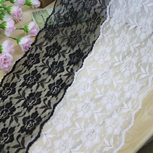 Width 14.5cm Black White Elastic Lace Embroidered Mesh Net Lace Fabric Sewing Garment Accessories DIY Lace Trims Trimmings B26