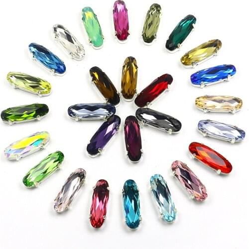 Long Oval Sew onRhinestone With Silver Claw Pointback Crystal Fancy Stone Glass Sewing Diamond Strass For Needlework Clothes
