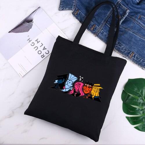 Jojo Bizarre Adventure Black Canvas Bag Casual Large Hand Bags for Women Ladies Shopping Handbag Print Large Capacity Bag
