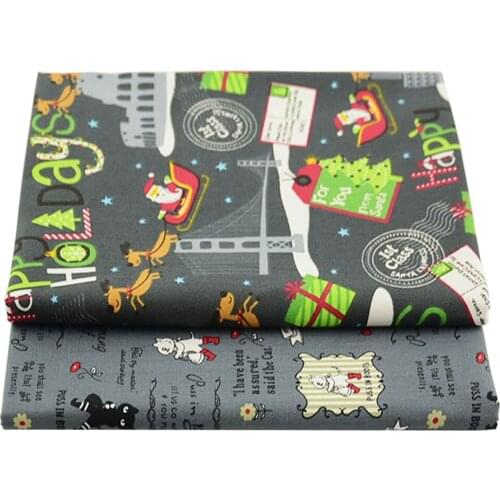 Booksew Grey Printed Cartoon Christmas Pattern Fabric by the meter 100% Cotton Twill Fabric For Needlework felt DIY Home textile