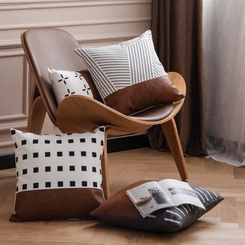 Home Decoration Pillow Cover Cushion Cover 45x45cm/35x50cm Brown Faux Leather Cotton for Couch Bed Living Room Bed Room