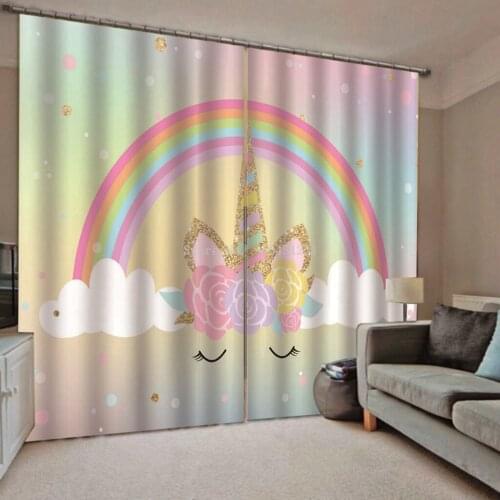 Cartoon Unicorn Window Treatments Curtains Valance Room Curtains Large Window Bathroom Drapes Kids Girls Bedroom Curtain Panels