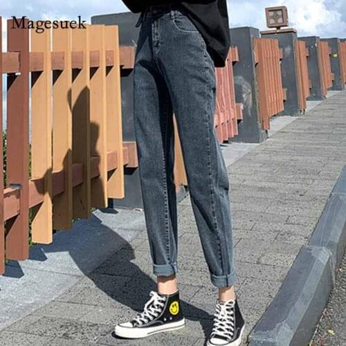 Women Fashion High Waist Jeans Loose Pants Straight Women All-match Jeans 2020 Autumn Stretch Street Style Jeans Trousers 10791