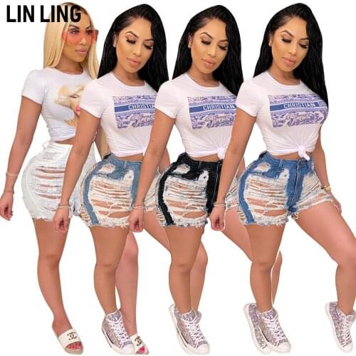 LINLING Womens Casual Denim Shorts Frayed Raw Hem Ripped Tassel hole Jeans Shorts Womens Shorts Summer