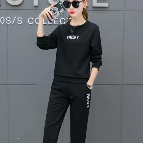 DHfinery 2 piece set women long sleeve Sweatershirt and trousers black blue red casual clothes women plus size M-4XL bs8503