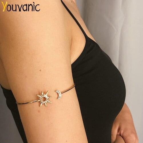 Youvanic Boho Open Crystal Sun Star Moon Arm Bangle Women Vintage Gold Cuff Bracelets Bangles Shiny Female Fashion Jewelry 0116