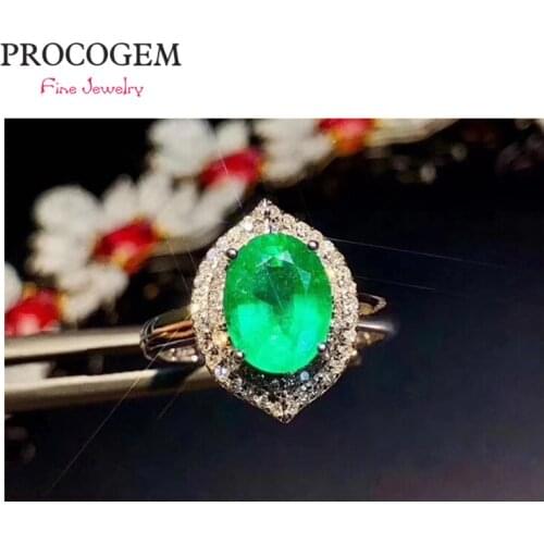 New PROCOGEM 0.85ct Natural Emerald Ring for Women anniversary Real Green gemstones Rings Fine jewelry 925 Sterling Silver #835