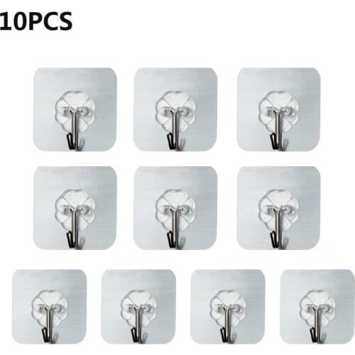 10 20pcs Self-adhesive Wall Hooks Reusable Seamless Transparent Stainless Steel Hook Hanger For Bathroom Door Wall Convenient