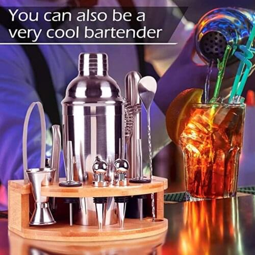 12pcs/set Bartender Kit with Stand Stainless Steel Cocktail Shaker Set Martini Shaker Jigger Strainer Bar Mixer Spoon SUB Sale