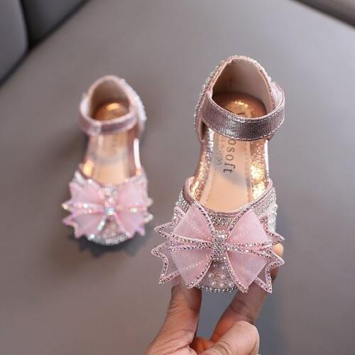 2021 Baby Fashion Crystal Bow Sandals Kids Dress Shoes For Little Girl Beach Elegant Summer Child Sandals 1 3 6 9 10 11 12 Years