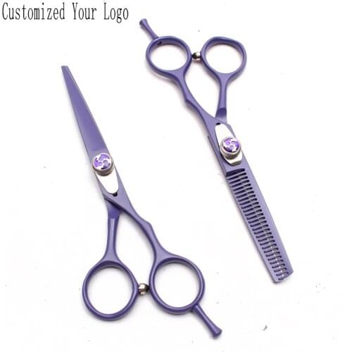 5.5" 6" Customized Logo Purple Color Animal Scissors Cutting Shears Thinning Shears Pet Scissors Dog Grooming Scissors Set C1018