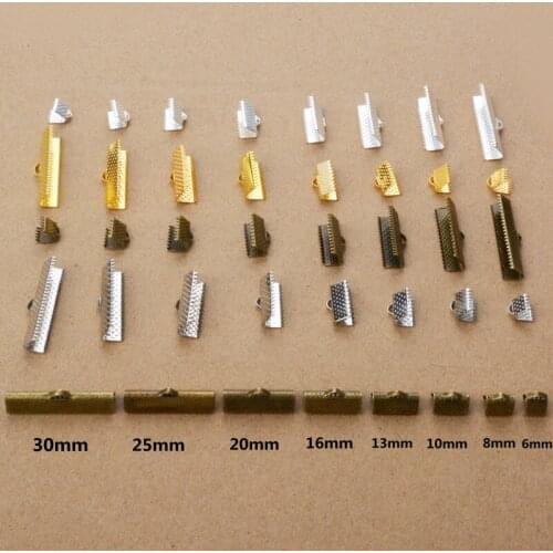 6-30mm 50pcs Crimp end beads leather cord flat cover clasps Cord End Caps String ribbon clip Foldover Necklace Connectors