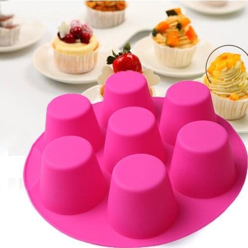 7 Holes Muffin Silicone Round Mold DIY Cupcake Cookies Fondant Baking Pan Pudding Steamed Cake Mold Baking Cake Decorating Tool