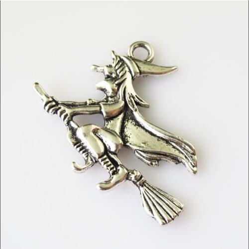 8 New Halloween Witch Broom Tibetan Silver Tone Charms Pendants 31x37mm