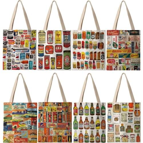 American Vinztage Art Cans Print Bags for Women 2020 ins Fashion Canvas Shoulder Bags Lady Girls School Bag AKB01263