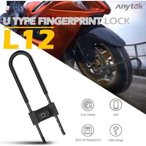 Anytek L12 Smart Fingerprint U Lock Padlock Waterproof Door Lock USB Rechargeable Anti-Theft-Security for Car Bike Motorcycle