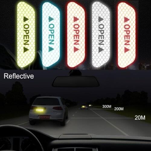 Car Door Stickers Universal Safety Warning Mark OPEN High Reflective Tape Auto Exterior Motorcycle Bike Helmet Sticker 4Pcs/set