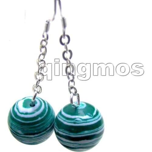 Big 14mm Round Green Multicolor Stripe Stone earring -ear337 Free shipping