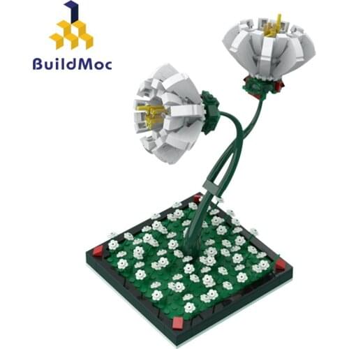 Buildmoc Plant Flower Bouquet Camellia Cotton MOC Simulation Model Building Blocks Bricks Girls Deco House Toys For Kids