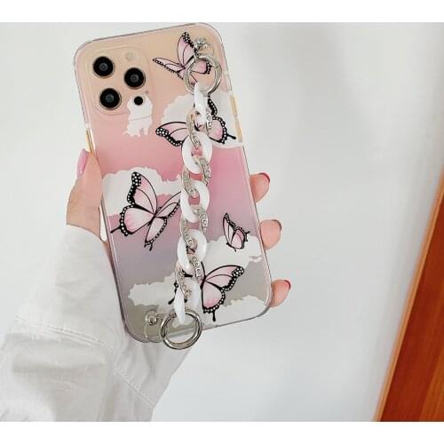 Tobebest Gradient Butterfly Clouds Bracelet Phone Cases for iphone 12 11 Pro Max X XS XR 7 8Plus 12mini ins Popular Chain Shell