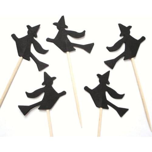 Halloween Black Witch Party Picks Cupcake Toppers baby shower wedding party food picks toothpicks decor