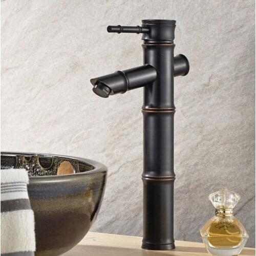 Black Oil Rubbed Brass Bamboo Style Single Handle Lever Bathroom Deck Mounted Faucet Vessel Sink Basin Mixer Tap anf077