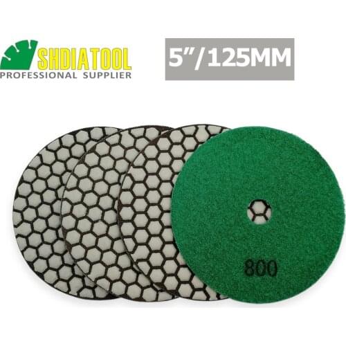 SHDIATOOL 4pcs Dia 5" Grit #800 Diamond Flexible Dry Polishing Pads 125mm Stone Sanding Discs For Granite Marble Ceramic Quartz