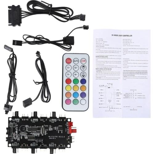 28EA 2-in-1 PWM & ARGB Controller Hub 8 Ports 12V 4Pin Fan & 5V 3Pin Wireless IR 5V RGB Remote Adapter