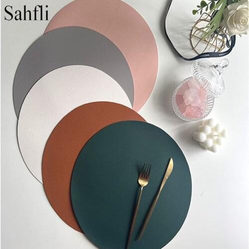 Kitchen Table Mats Bowl Cup Coaster Solid Color PU Placemats for Dinning Tables Fashion Faux Leather Heat Insulation Round Pad