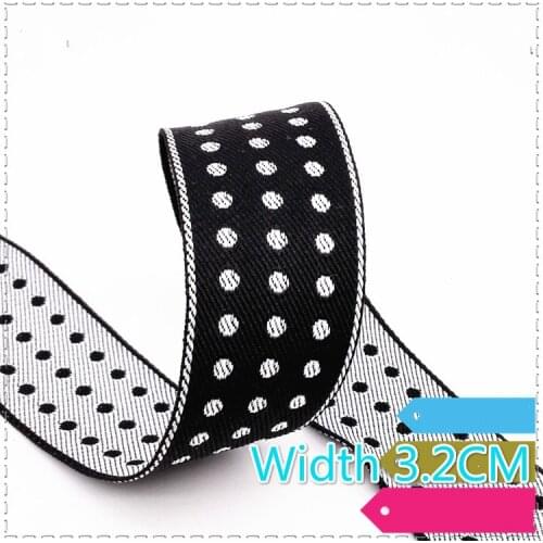 Hot 3.2CM black bottom White dot Grosgrain Printed Ribbon DIY Clothing backpack Accessories Wedding Party Decoration 1 meter