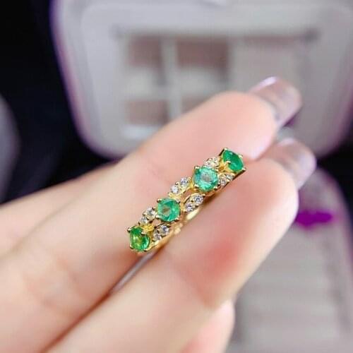 Fashion cute Row flower S925 silver natural green Emerald gem ring natural gemstone ring woman girl weddings gift jewelry