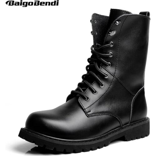 US Size Men Top Leather Lace Up Mortorcyle Ankle Boots Fashion Soldiers Winter Shoes