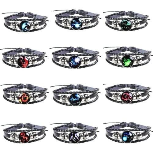 New 12 Constellations Zodiac Bracelets Bangles Men Male Handmade Glow In The Dark Universe Moon Bracelet Homme Dropshipping