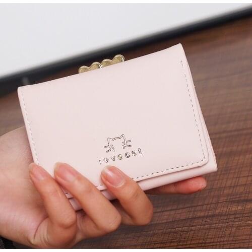 2020 new purse women short fold cute cat love change purse women pu card bag student wallet wallet wallet wallet