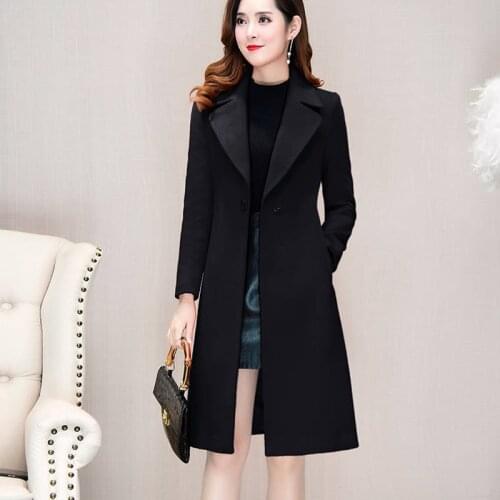 2020 Womens Slim Wool Coat with Knee-length Suit Collar In Autumn and Winter Red Wool Black Khaki Windproof Warm Coat