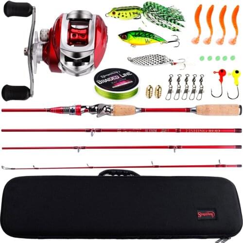 Sougayilang 2.1m Fishing Combo 4 Sections Carbon Fiber Fishing Pole and 17+1BB Casting Reel Fishing Carrier Bag Lure Line Set