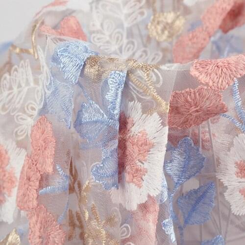 Mesh Floral Computerized Embroidery Fabrics Retro Sweet Skirts Wedding Dresses Cheongsam DIY Fabrics 1Meter