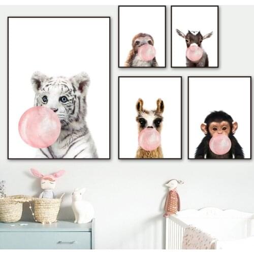 Koala Tiger Orangutan Lemur Sheep Llama Bubble Wall Art Canvas Painting Nordic Posters And Prints Wall Pictures Kids Room Decor
