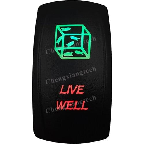 Laser -LIVE WELL -Car Boat Green & Red Led On Off Rocker Switch Waterproof, Overload Protection, SPST, Truck Marine Caravan