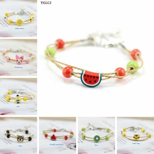 YGLCJ 2020 Hot 1pc Cute Lady Kawaii Treasure Lady Bracelet Girl Cartoon Simple Colorful Sister Animal Fruit Soft Ceramic Jewelry