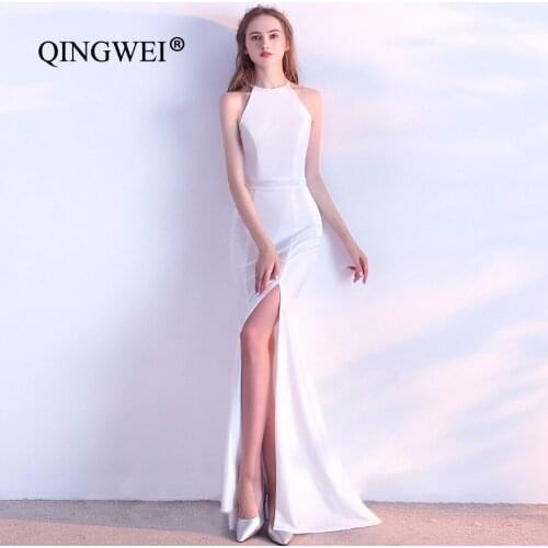 2019 new hanging neck wedding show ladies car model nightclub sexy fashion fishtail party evening dress, long dress party dress