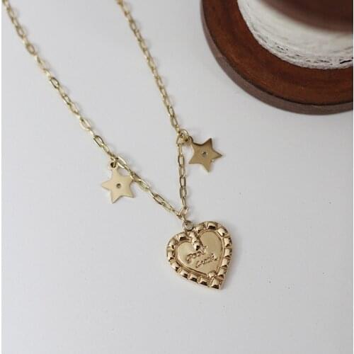 Women Jewelry Stainless Steel Rivet Love Heart Necklace for Women Star Goodluck Curved Pendant 14k Gold Chain Necklaces for Girl