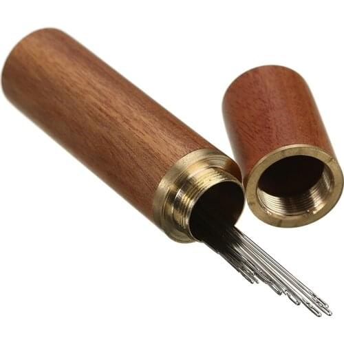 12pcs Stainless Steel Self-threading Needles Opening Sewing Darning Needles Set With Wooden Needle Storage Tube